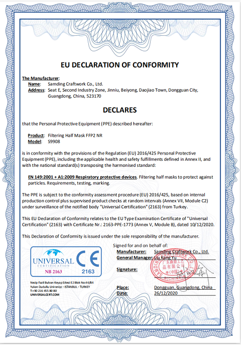 FFP2NR S9908 EU Declaration of Conformity